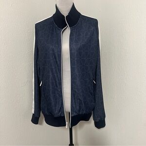 Sean John Trackstar Jacket Medium Geometric All Over Print Logo Stripe Sleeve
